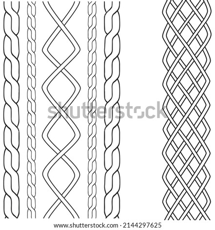 Knitwear Cable Stitch technical fashion illustration. Flat apparel cable template black and white colour. Cable stitch CAD mock-up. Royalty-Free Stock Photo #2144297625