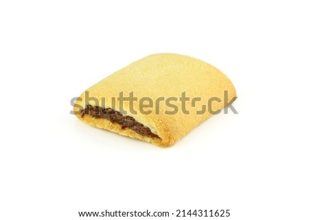 One jam filled strudel pastry isolated on white background Royalty-Free Stock Photo #2144311625
