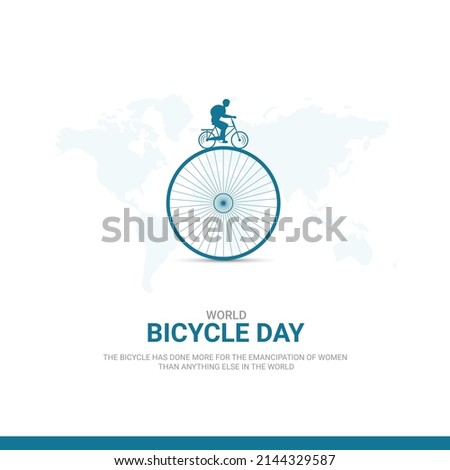World Bicycle Day, 3rd June. 3D illustration, cycle ring and world map .