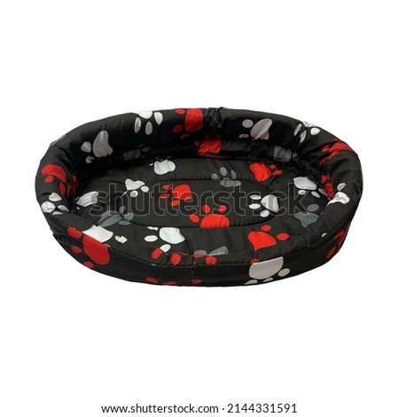 black pets bed for pets with white and red paws