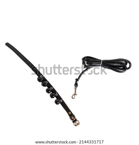 
black leather collar and leash for walking outdoors with animals
