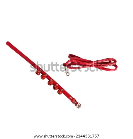 
red leather collar and leash for walking outdoors with animals