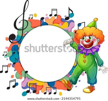 Cute clown with blank music note template illustration