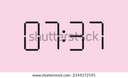 Digital clock close up displaying 7:37 o'clock, am or pm, simple flat black icon vector eps 10