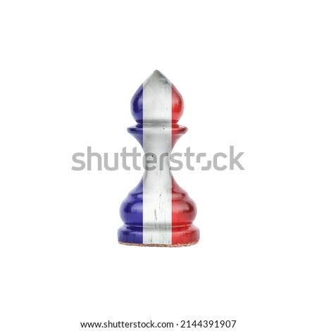 Pawn in the colors of the flag of France. Isolated on a white background. Sport. Politics. Business. Strategy.