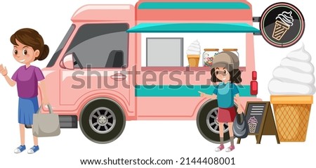 Customers waiting at the icecream truck illustration