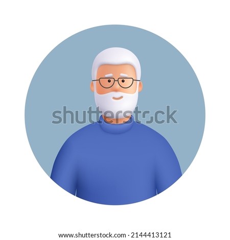 Senior man avatar. Smiling elderly man with beard with gray hair. 3d vector people character illustration. Cartoon minimal style. Royalty-Free Stock Photo #2144413121