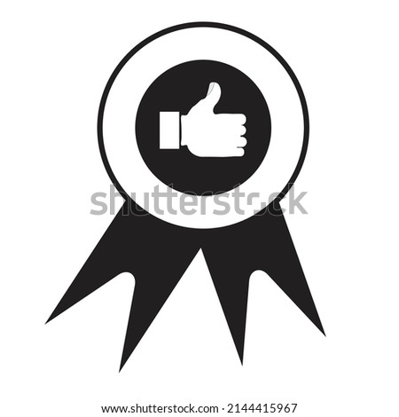 A ribbon with number thumbs up sign circular  - Black and white - Achievement illustration - vector , icon 