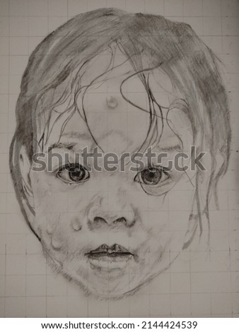 sketch drawing kids face Unfinished