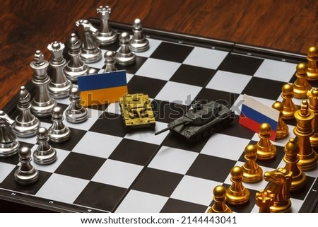Chess board game. Political conflict between Russia and Ukraine.