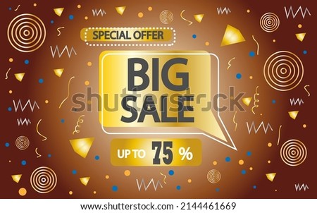 75% off. big sale banner template with objects and gold balloon. poster for stores and sales