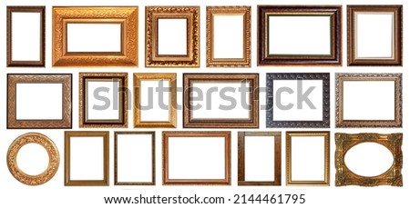 set of isolated antique frames gold gilding Silver on a white background