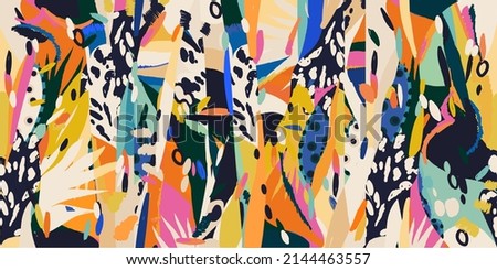 Hand drawn bright artistic contemporary abstract print. Creative collage seamless pattern. Fashionable template for design. 