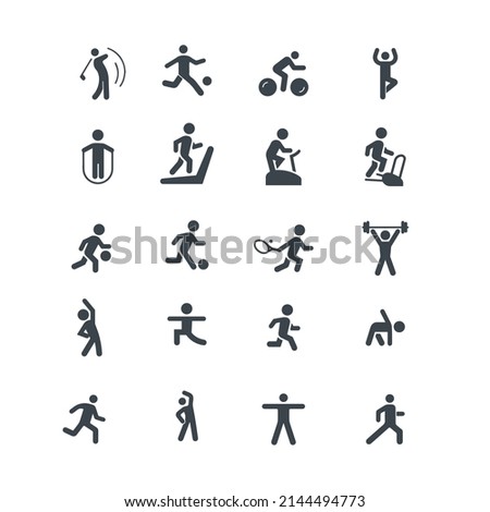 Exercise and fitness icon stock illustration. The icons depict people in different poses