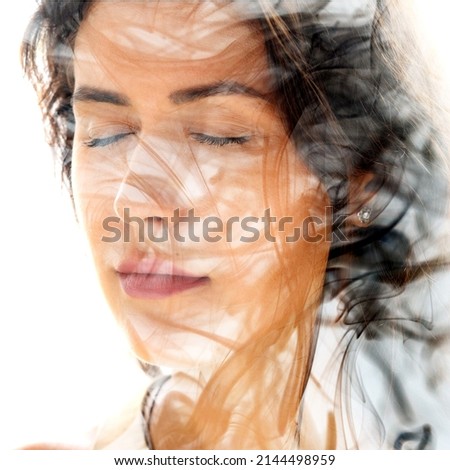 In the flow. Creative double exposure portrait Royalty-Free Stock Photo #2144498959