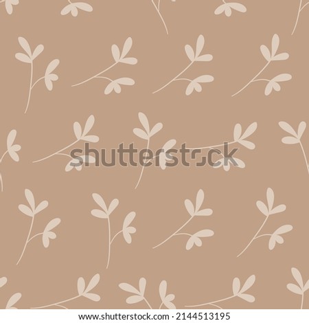 Floral seamless with hand drawn color leaves. Cute autumn background. Tropic beige branches. Modern floral compositions. Fashion vector stock illustration for wallpaper, card, fabric, textile.