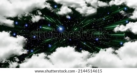 Hyperspace Milky Way galaxy visible among clouds in night sky