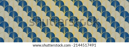 Japanese Fan Golden Seamless Pattern. Geometric Bohemian Asian Wave Texture. Glamour Kimono Textile. Premium Japanese Clothes Print. Retro Gold Chinese Seamless Pattern. Soft Curve Shape Pattern