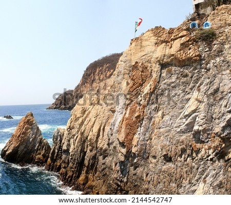 Famous diving cliff La Quebrada and Pacific Ocean in Acapulco de Juarez, Mexico Royalty-Free Stock Photo #2144542747