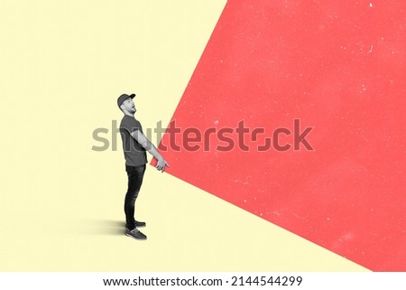 Funny unusual photo illustration collage of deliver in uniform holding large big geometry object wall cube shelf isolated background