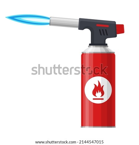 Blowtorch with blue flame isolated on white background. Manual gas torch burner, Welding flame tool icon. Vector illustration