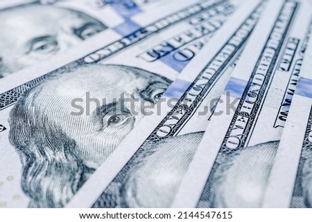 Us dollar. American money, falling cash. Hundred dollars isolated on white background Royalty-Free Stock Photo #2144547615