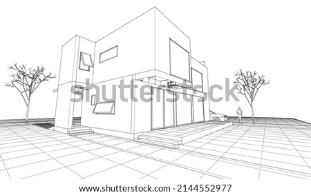 house architectural sketch 3d illustration Royalty-Free Stock Photo #2144552977