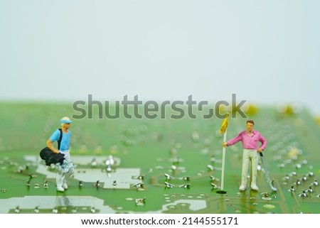 golfer with flag and golf bag on an electronic circuit board
