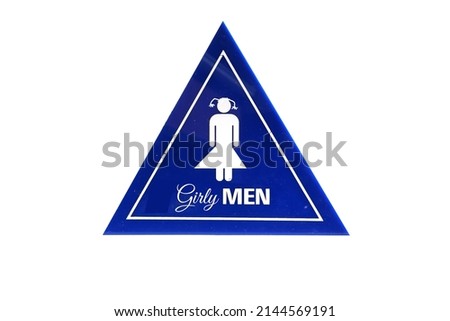Bathroom Sign. Isolated on white. Room for text. Girly Men bathroom sign. LGBT gender queer person restroom sign. 