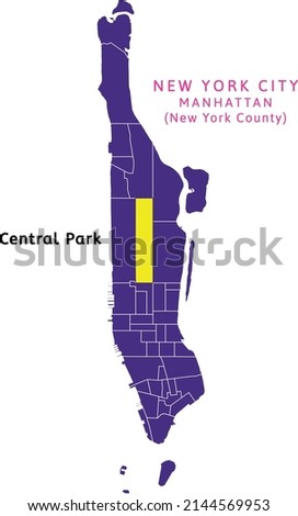 Central Park neighborhood location on map of Manhattan, New York City Royalty-Free Stock Photo #2144569953