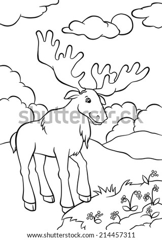 Cute elk standing in the forest and looking at berries
