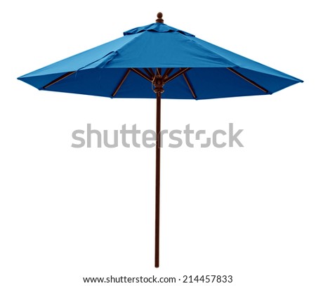 Blue beach umbrella isolated on white. Clipping path included. Royalty-Free Stock Photo #214457833