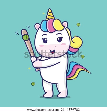 vector illustration of cute unicorn playing baseball