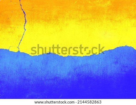 Grunge cracked Ukraine national flag. War Torn flag of Ukraine. Symbol, poster, banner of the national flag. Style graphic drawing. Vector Isolated on white background.
