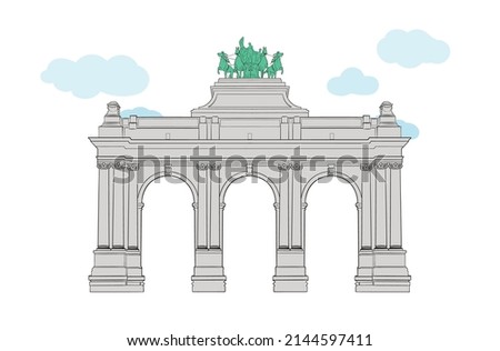 The Triumphal Arch Jubilee Park Brussels Belgium Landmark Monument Vector Illustration Royalty-Free Stock Photo #2144597411