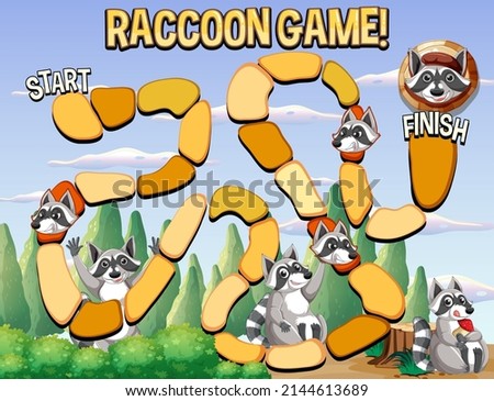A snake ladder raccoon game template illustration
