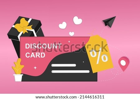 Customers getting discount card, voucher, gift card, coupon, earn points, gift certificate for promotion strategy. 3D Vector illustration template for sale, loyalty program, bonus, promotion concept.