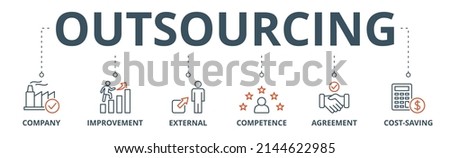 Outsourcing banner web icon vector illustration concept with icon of company, improvement, external, competence, agreement, cost-saving, and recruitment Royalty-Free Stock Photo #2144622985