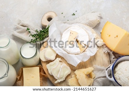 Fresh diary products on light background. Halthy food concept. Top view, flat lay, copy space
 Royalty-Free Stock Photo #2144651627