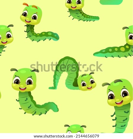 Caterpillar crawling. Seamless pattern. Wildlife object. Little funny insect. Cute cartoon style. Vector.
