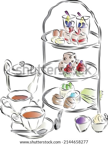 cake and tea at afternoon tea time Royalty-Free Stock Photo #2144658277