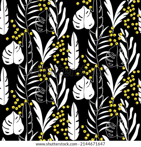 Vector seamless half-drop pattern, with leaves and hackberry Royalty-Free Stock Photo #2144671647