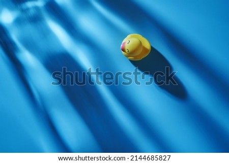 yellow rubber duck against blue background                      