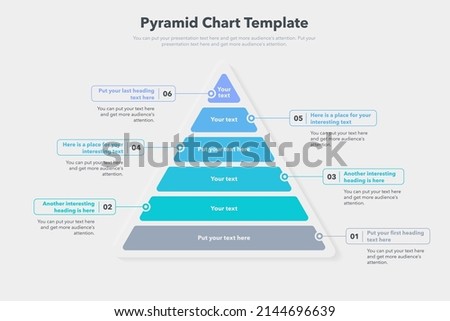 Pyramid graph template with six colorful steps. Easy to use for your website or presentation. Royalty-Free Stock Photo #2144696639