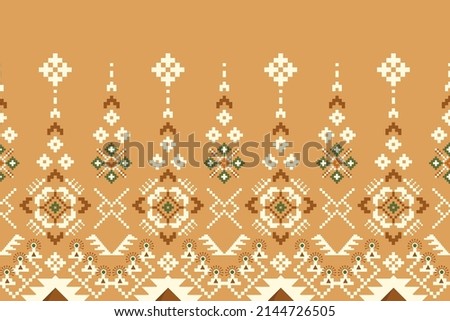 Beautiful figure tribal Thai geometric ethnic oriental pattern traditional on orange background.Aztec style,embroidery,abstract,vector illustration.design for texture,fabric,clothing,wrapping,print. Royalty-Free Stock Photo #2144726505