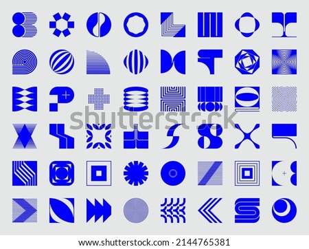 Logo modernism aesthetics vector abstract shapes collection made with minimalist geometric forms and graphics elements for poster, cover, art, presentation, prints, fabric, wallpaper and etc. Royalty-Free Stock Photo #2144765381