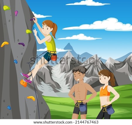 Rock climber on cliff outdoor scene illustration