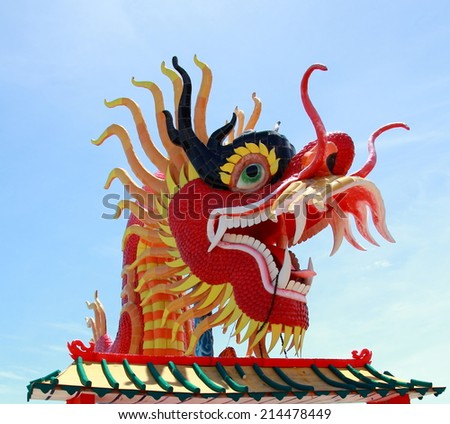 The Elegant Dragon on the sky at chinese temple in Thailand.