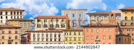 Abstract composition inspired of typical old Italian buildings landscape (Italy - Tuscany - Pisa city) - Old town silhouette concept image Royalty-Free Stock Photo #2144802847