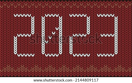 2023 text on knitting pattern, vector illustration